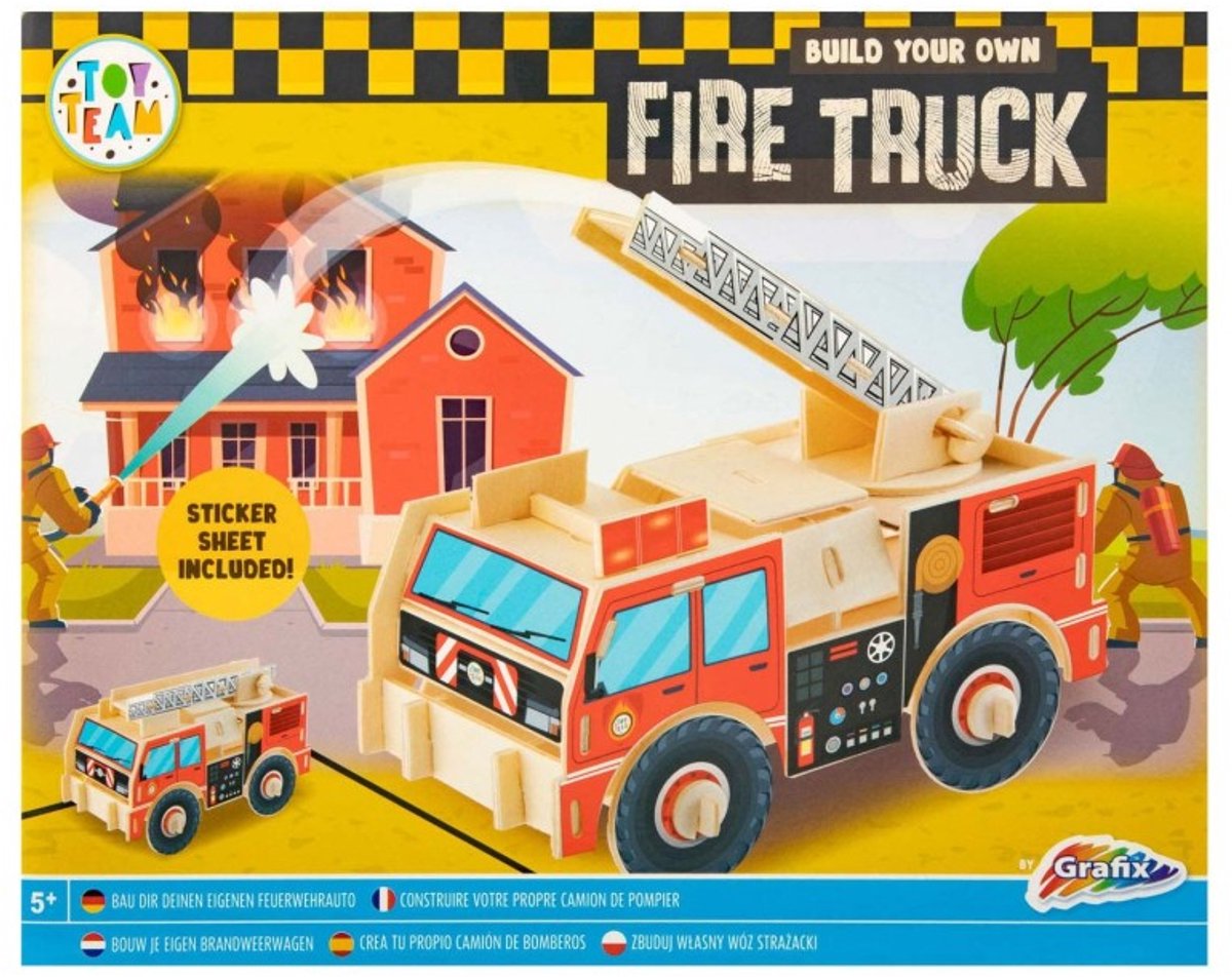 Houten Bouwset Voertuigen – 3-delige Speelgoed Auto Set (Brandweerwagen, Politieauto & Heftruck) – Creatief Speelgoed 5 jaar