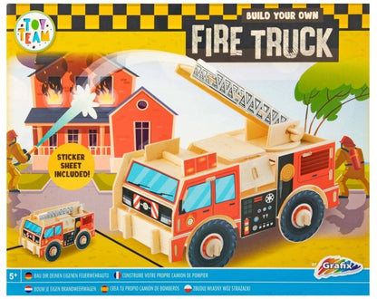 Houten Bouwset Voertuigen – 3-delige Speelgoed Auto Set (Brandweerwagen, Politieauto & Heftruck) – Creatief Speelgoed 5 jaar