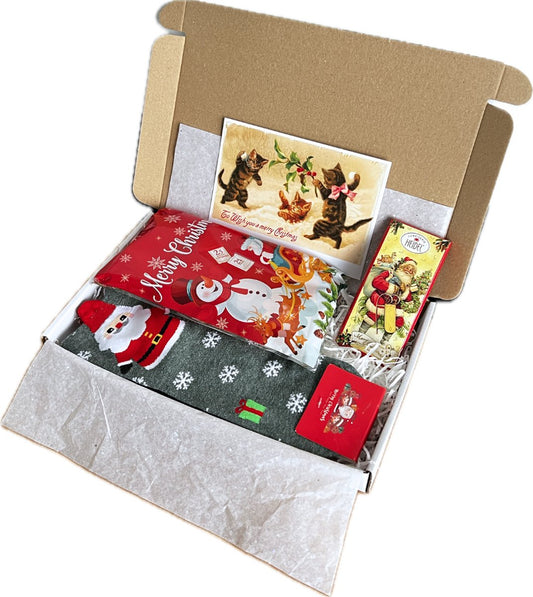 Kerstpakket 2025: Brievenbus Cadeau Kerst - Kleine kerstgeschenken - Kerstcadeau personeel - Kerstpakket goedkoop - Kerstkaart - Kerstsokken - Heidel Chocoladereep - Suikerwafels