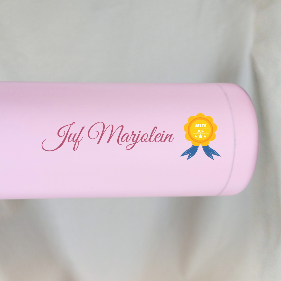 Gepersonaliseerde Thermosfles Juf (Roze) ✧