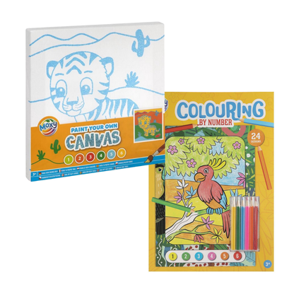Paint- & Kleurplezier Set – Tijger & Dieren – Canvas Schilderen + Kleur-op-Nummer Boek – 24 Designs – Creatief Speelgoed voor Kinderen (3+)