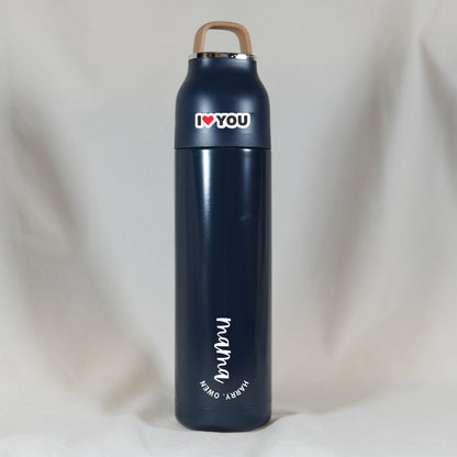 Gepersonaliseerde Thermosfles Mama (Donkerblauw) ✧