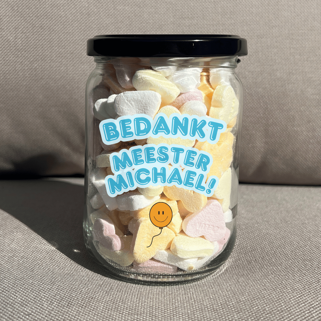 (Gepersonaliseerd) Snoeppot met tekst - bedankt meester [naam]