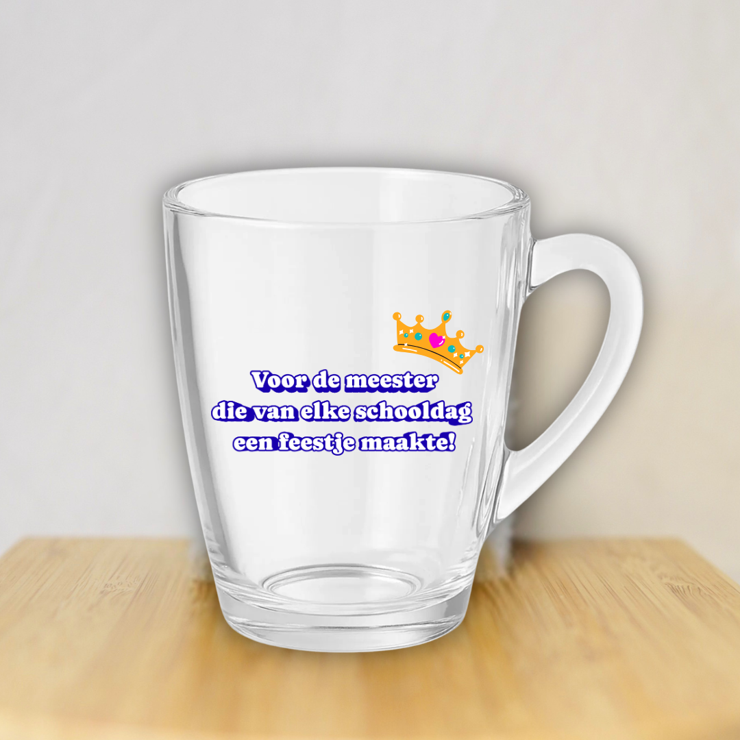 Glazen theeglas: Bedankt Meester ✧