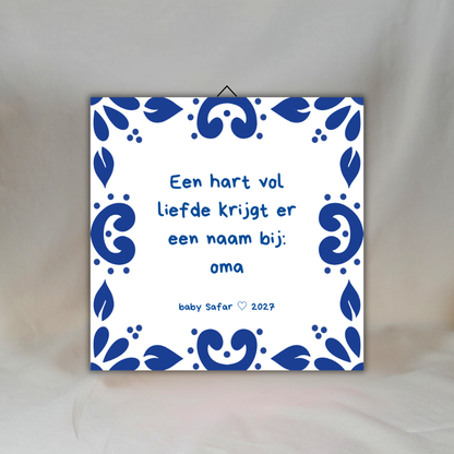 Gepersonaliseerde Delfts Blauwe Spreuktegel: Zwangerschap Aankondiging voor Oma ✧