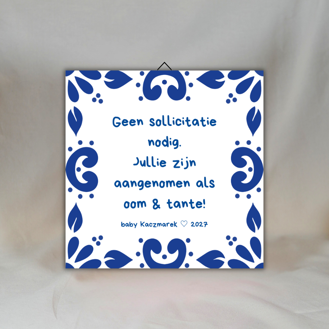 Gepersonaliseerde Delfts Blauwe Spreuktegel: Zwangerschap Aankondiging voor Oom en Tante ✧