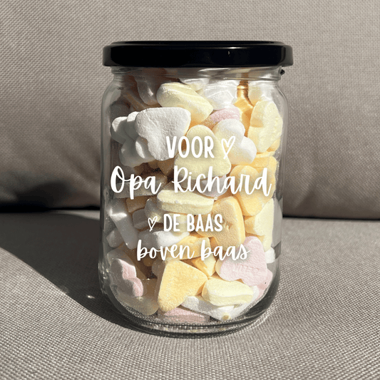 gepersonaliseerde snoeppot voor opa