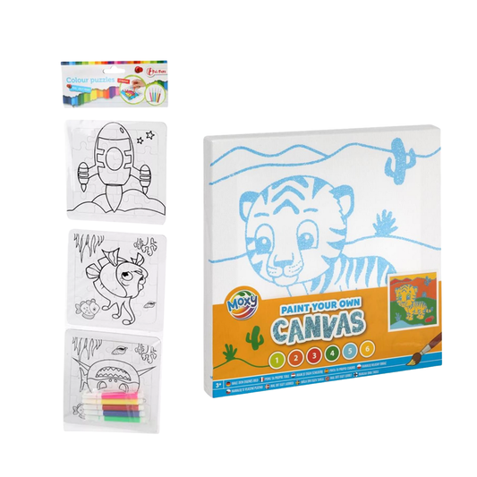 Tijger Canvas Verfset voor Kinderen – Met 3 Kleurpuzzels – Creatief Knutsel Speelgoed 3 jaar / 4 jaar