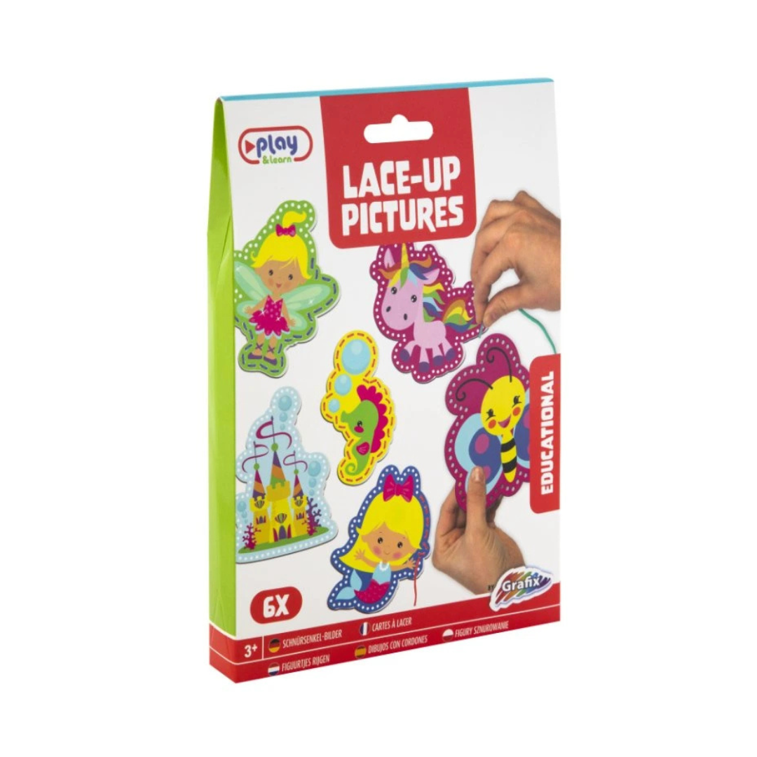 Rijgkaarten voor Kinderen – Educatief Speelgoed 3 Jaar – Lace-Up Pictures – 6x Rijgfiguren + 6x Veters – Speelgoed 3+