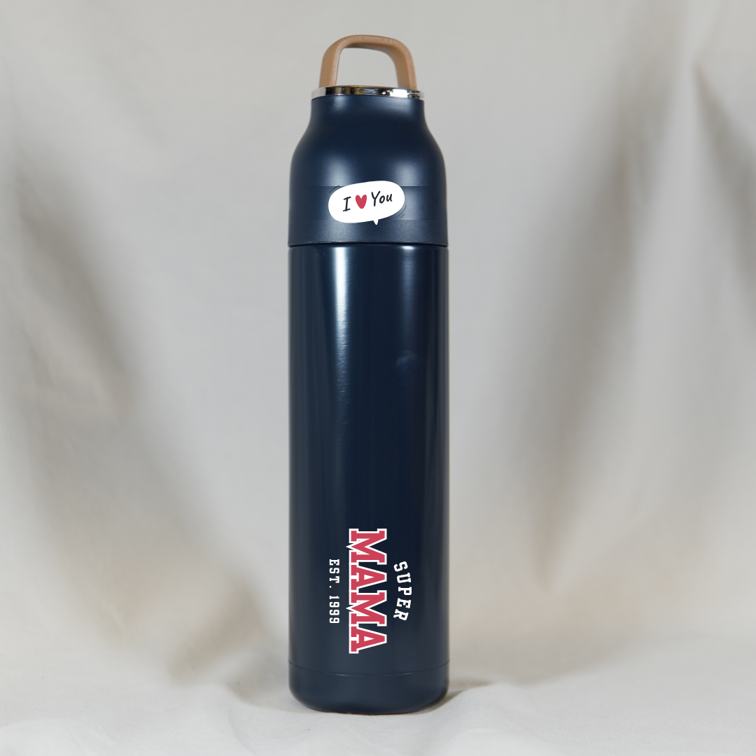 Gepersonaliseerde Thermosfles Super Mama (Donkerblauw) ✧