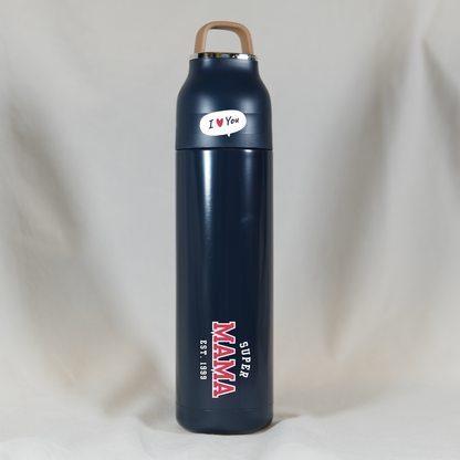 Gepersonaliseerde Thermosfles Super Mama (Donkerblauw) ✧