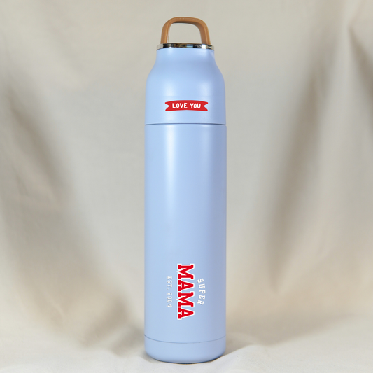 Gepersonaliseerde Thermosfles Super Mama (Lichtblauw) ✧