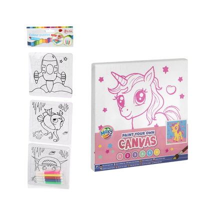 Canvas Unicorn Verfset – Inclusief 3 Kleurpuzzels – Knutselen Kinderen – Creatief Speelgoed 3 jaar / 4 jaar